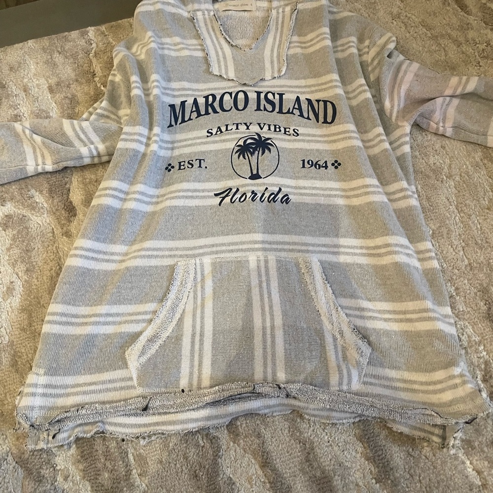 Cute blue and white striped, towel texture sweater.